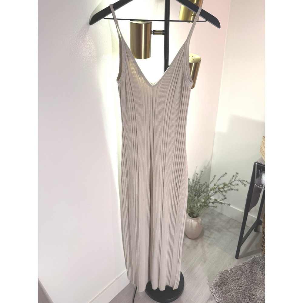 Stateside tan ribbed jumpsuit sexy neutral‎ cool mom layering daywear beach S